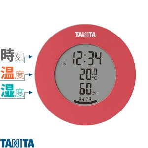 タニタ デジタル 温湿度計 ピンク TT-585 ｜ おしゃれ 温度計 湿度計 マグネット 付く 置き 時計 コンパクト 丸型