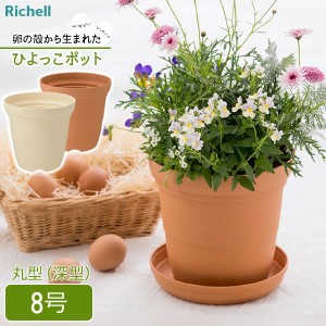 リッチェル 植木鉢 ひよっこ ハイポット 8号 ブラウン / ベージュ ｜ 鉢 プランター 丸 深型 長鉢 園芸鉢 ガーデニング 観葉植物 プラス