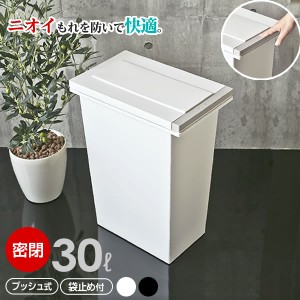 ゴミ箱 キッチン エバンMP 密閉 プッシュペール 30L ホワイト/ブラック ｜ ごみ箱 白 30リットル パッキン付き 臭わない 生ごみ 生ゴミ 