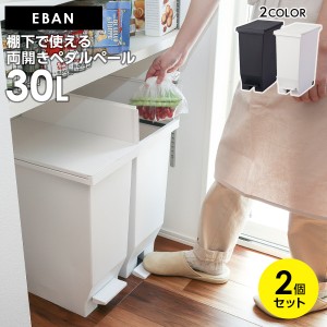 ゴミ箱 エバン 両開きペダルペール 30L 2個セット ブラック / ホワイト ｜ ごみ箱 ダストボックス おしゃれ ペダル式 キャスターつき 分