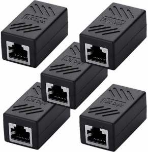 5個セット RJ45 LANケーブル用中継コネクタ コンパクト ギガビット RJ45 延長 コネクタ プラグ 8P8C メス-メス ブラック