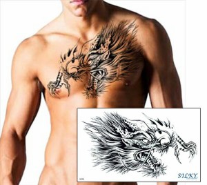 Q 貼るTATOO！【黒龍】防水防汗で長持ち！日本未発売デザイン タトゥーシール 大きい サイズ （メール便配送） ドラゴン タトゥー 海 |