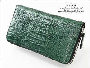 GODANE正規販売代理店  ゴダン  ラウンドファスナー カイマンクロコダイル 長財布　テールレザー spcw8017cp DarkGreen ダークグリーン