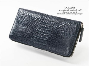 ゴダン 財布 長財布 GODANE ラウンドファスナー  カイマン クロコダイル テールレザー spcw8017cp Navy ネイビー ワニ革メンズ  ギフト 