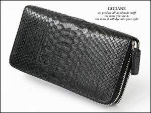 GODANE　ゴダン正規販売代理店    Wラウンド ダブルファスナー 　sppw8055cp　MattBlack マットブラック ダイヤモンドパイソン長財布