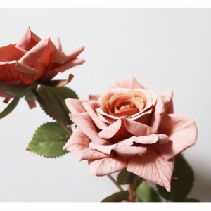 バラ　薔薇　造花　1本（花3輪）　フェイクグリーン　ギフト・プレゼント　カラー：あずき色　くすんだ色合いの造花
