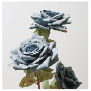 バラ　薔薇　造花　1本（花3輪）　フェイクグリーン　ギフト・プレゼント　カラー：スモークブルー　くすんだ色合いの造花
