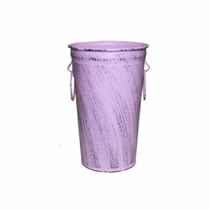 ブリキ花桶　花入れ　バケツ　アンティーク調　ピンク　製品サイズ：口径15cm、高さ23cm、底部11cm