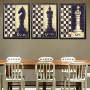 【在庫限り】 ポスター 3種類 ナイト クィーン キング アンティーク チェス 駒 デザイン チェス盤 インテリア おしゃれ 大人 デザイン ク