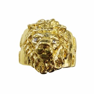 【在庫限り】リング ライオン ジルコニア 【2】ゴールド メンズ 動物 指輪 リアルな鬣 百獣の王ライオン 獅子 アニマルデザイン 燻し風仕
