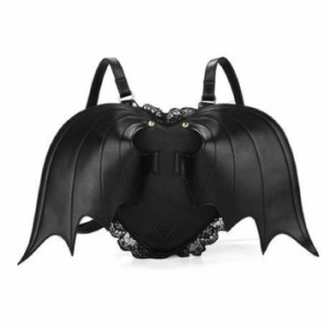 悪魔 リュックサック ブラック レース付き 蝙蝠 コウモリ 悪魔 羽根 羽 鞄 カバン ユニセックス 衣装 コスプレ