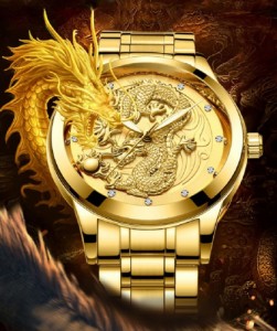 腕時計 盤面ゴールド ゴールドドラゴン 昇竜 風水 アイテム 龍 竜 龍神 パワースポット 開運 金運 財産運 出世運 恋愛運 幸福 成功 プレ