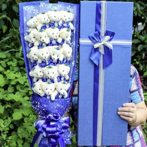 花束 クマ 薔薇 ブーケ ブルー 18匹 ボックス付き くまブーケ くま 熊 子熊 花 Flower フラワー bouquet ローズ Rose 華 ガーデン 玄関 