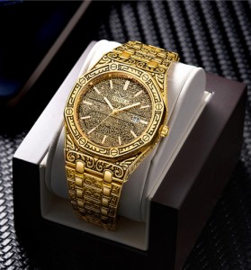 【在庫限り】 ONOLA 彫刻 腕時計 アンティーク ゴールド 高級腕時計 腕時計　ウォッチ ビジネス レトロ クラシック モダン クラシカル  