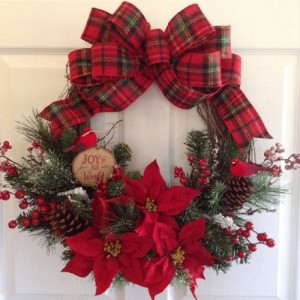 クリスマスリース　35cm×35cm 赤リボン Xmas リース 造花 花輪 アートフラワー クリスマス 玄関 丸 輪っか ドア 飾り 装飾 インテリア 