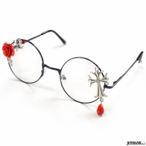SALE レディース 眼鏡 デコレーション ゴシック 丸眼鏡 黒眼鏡 レンズあり ローズ ゴスロリ 薔薇 十字架 蜘蛛 CK-180