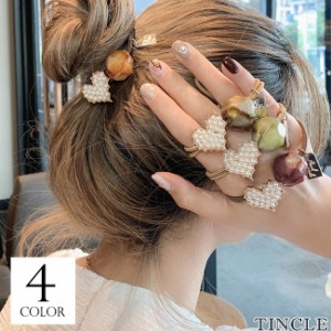 ヘアゴム ギザギザハート ゴールド系 パール オータムカラー ヘアアクセ 髪飾り 髪留め 秋冬 AW 4color KM-897