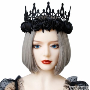 ヘッドドレス 黒薔薇 王冠 ティアラ風 ヘアアクセ フェルト ローズ ゴシック ファッション コスプレ イベント KM-913