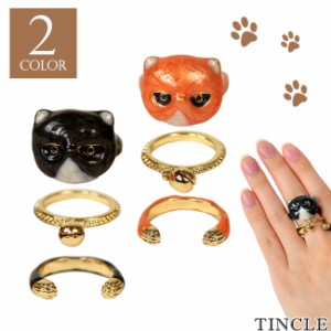 猫の指輪 3点セット 3連リング 重ねづけ 可愛い ユニーク ねこ リング ファッション アクセサリー 2color RING-139