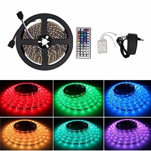 EDテープライト 防水 RGB LEDテープ 5m SMD 3528 高輝度 正面発光 照明器具 44キーリモコンや12V電源付き 切断可能 貼り付け (防水)