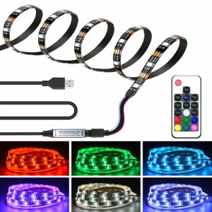 USB式LEDテープ RGB SMD5050 防水 切断可能 照明/装飾用 車内/室内/部屋/玄関/階段/廊下/テレビバック/キッチン (RFリモコン操作, 2M)