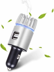 車載空気清浄器　急速充電器　空気清浄機　イオン発生器 2in1 USBポート2つ 除菌消臭　花粉　タバコ　PM2.5 アレルギ—対策 静音　小型 1