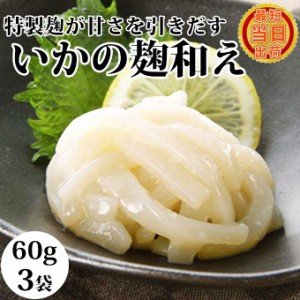 送料無料 いかの麹和え 60g入3袋 食べきりサイズ 個包装 小分けイカ塩辛 いか塩辛 珍味 国産 白作り 身 麹 お取り寄せ グルメ 食べ物 人