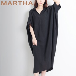 ワンピース ワンピ Vネック MARTHA ロング ブラウス ワイドフィット オーバーサイズ レディース マキシ丈 おうち着 大人 上品 旅行 半袖 