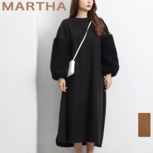 ワンピース フリース ファー MARTHA マーサ エコファー レディース ロング 体型カバー ホームウェア ワンマイル おうち着 L ブラック キ