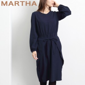 ワンピース ラップ風 ブラウス MARTHA マーサ きれいめ 体型カバー 長袖 ミモレ丈 大人 上品 パーティー ネイビー 大きいサイズ LL aw 26