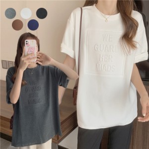 韓国のファッションコレクション アルファベットプリント半袖tシャツ着回し力抜新作女