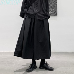 ワイドパンツ スカート風 レディース 袴パンツ 個性的 ズボン 原宿ファッション 9分丈 バンド