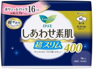 KAO ロリエ しあわせ素肌 超スリム 特に多い夜用400 羽付16コ