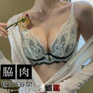 【送料無料】レディース インナー ブラジャー ショーツ セット レース 美胸 谷間UP 盛りブラ 補正ブラ ブラジャー ショーツ 上下セット 