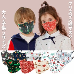 送料無料 500円クリスマス柄マスク 子供 大人 1枚 全9柄 洗える 耳ゴム調節 3D コスプレ 仮装 リモート映え サンタクロース トナカイ在庫