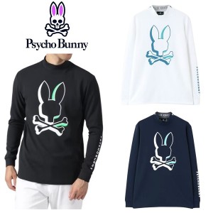 サイコバニー ゴルフ メンズ NEON BUNNY モックネック ロングスリーブTシャツ Psycho Bunny GF232 2023年秋冬モデル