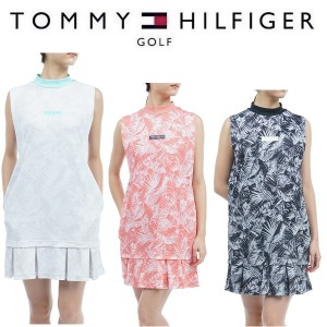 トミーヒルフィガー ゴルフ レディース リーフプリント ショルダータック ワンピース TOMMY HILFIGER THLA330 2023春夏モデル