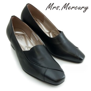 Mrs.Mercury MT 3112 レディース 本革 日本製 パンプス 痛くない 黒 4E ワイド 幅広 ローヒール 冠婚葬祭 フォーマル シンプル /MR