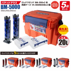 メイホウ バケットマウスBM-5000 オレンジ ケース×2・ロッドスタンド×2付 5点セット 釣り用収納ハードボックス　明邦化学工業 MEIHO VE