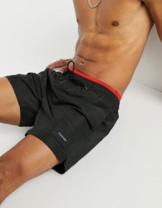 カルバンクライン メンズ ハーフパンツ・ショーツ 水着 Calvin Klein medium length swim shorts with double waistband in black Black