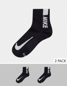 ナイキ メンズ 靴下 アンダーウェア Nike Running Multiplier 2 pack ankle socks in black Black