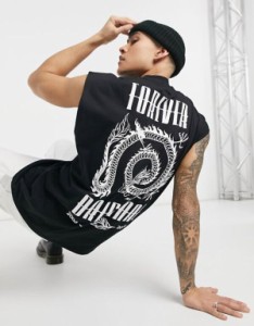 エイソス メンズ タンクトップ トップス ASOS DESIGN oversized tank in black with dragon back print Black