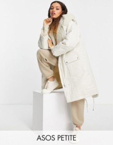 エイソス レディース コート アウター ASOS DESIGN Petite Waterfall parka coat in cream Cream