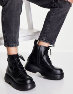 エイソス レディース ブーツ・レインブーツ シューズ ASOS DESIGN Alter lace up boots in black Black