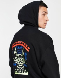 エイソス メンズ パーカー・スウェット アウター ASOS DESIGN oversized hoodie in black with motocross back print Black