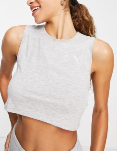 プーマ レディース タンクトップ トップス Puma Training muscle crop tank top in gray Gray