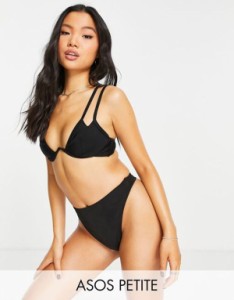 エイソス レディース ボトムスのみ 水着 ASOS DESIGN Petite mix and match high leg high waist thong bikini bottom in black Black