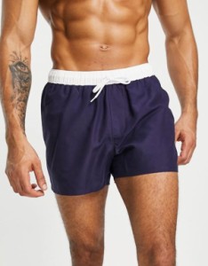 エイソス メンズ ハーフパンツ・ショーツ 水着 ASOS DESIGN swim shorts in short length with white tipping in navy Navy/White