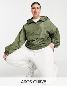 エイソス レディース ジャケット・ブルゾン アウター ASOS DESIGN Curve overhead rain jacket in khaki Khaki