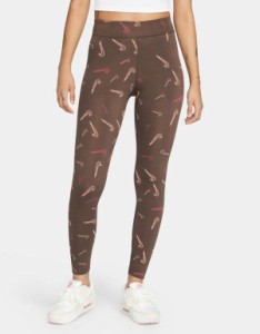 ナイキ レディース レギンス ボトムス Nike Dance Pack high-rise all over print leggings in dark brown BROWN